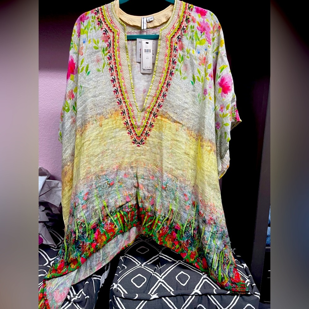 Anthropologie shirt beaded linen poncho NWT